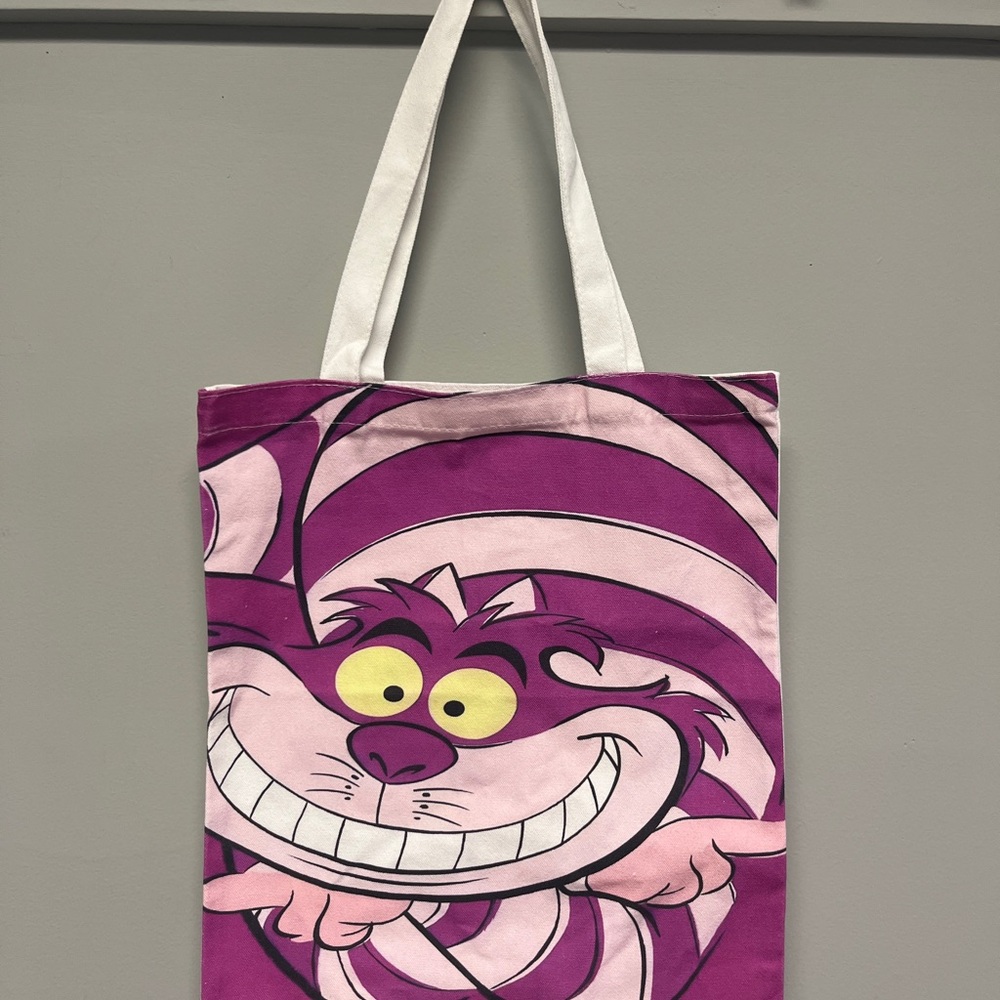 Pink Cheshire Cat Print Tote Bag